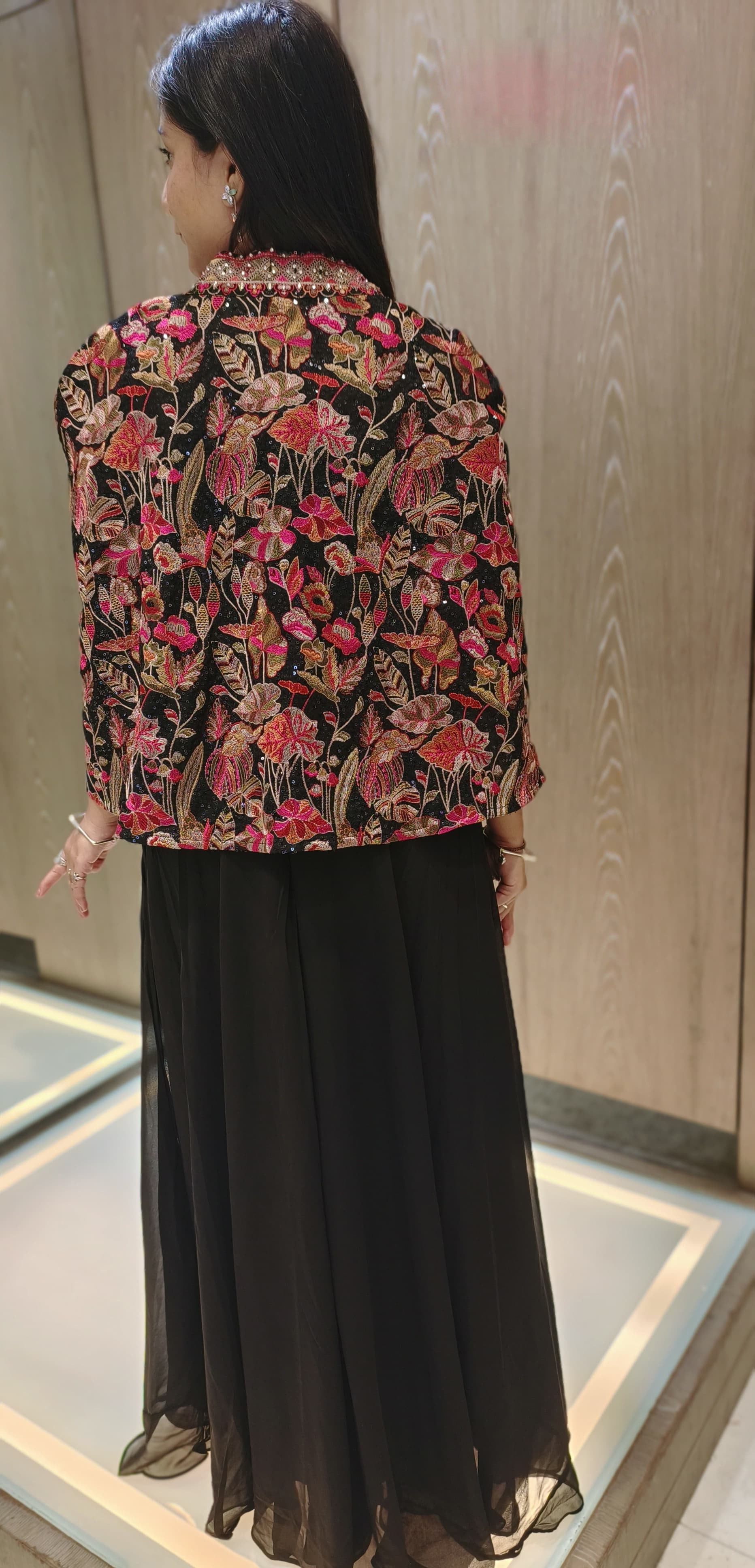 Black Color Georgette Machine Embroidered Plazzo With Jacket